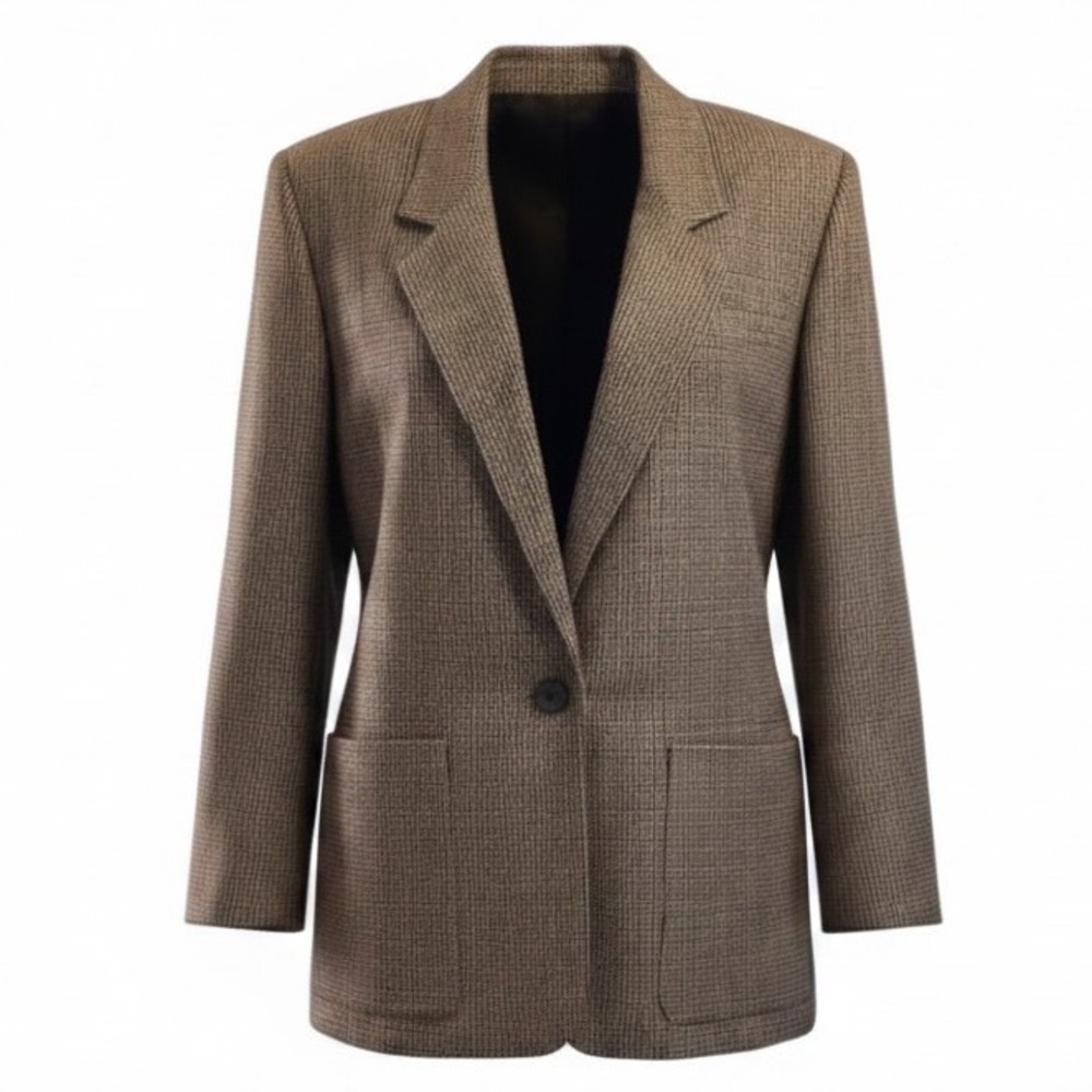 Vintage Rafaella Womens Blazer Sz 8 Houndstooth Wool Blend Jacket Made in Greece